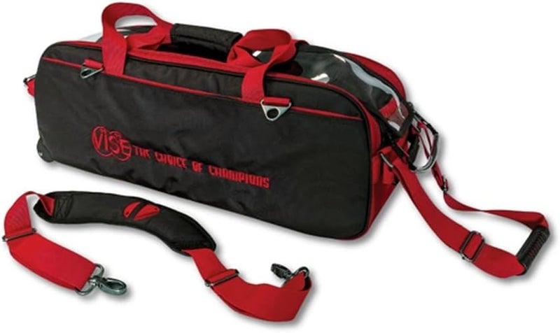 Clear Top 3 Ball Roller Bowling Bag - Black/Red
